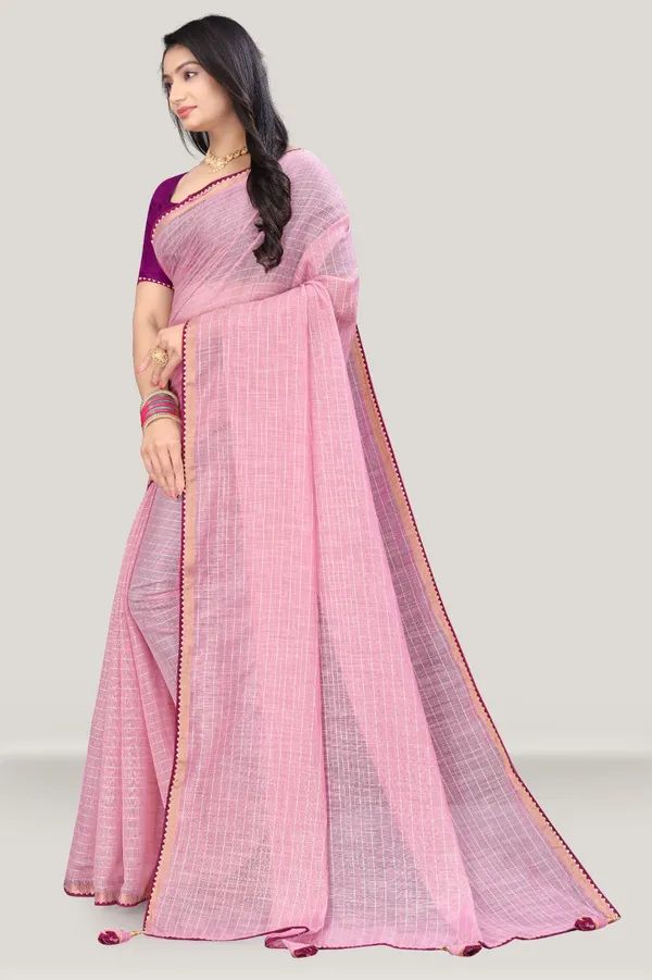 Pink_Cotton_Lining_Saree_For_Women_With_Blouse