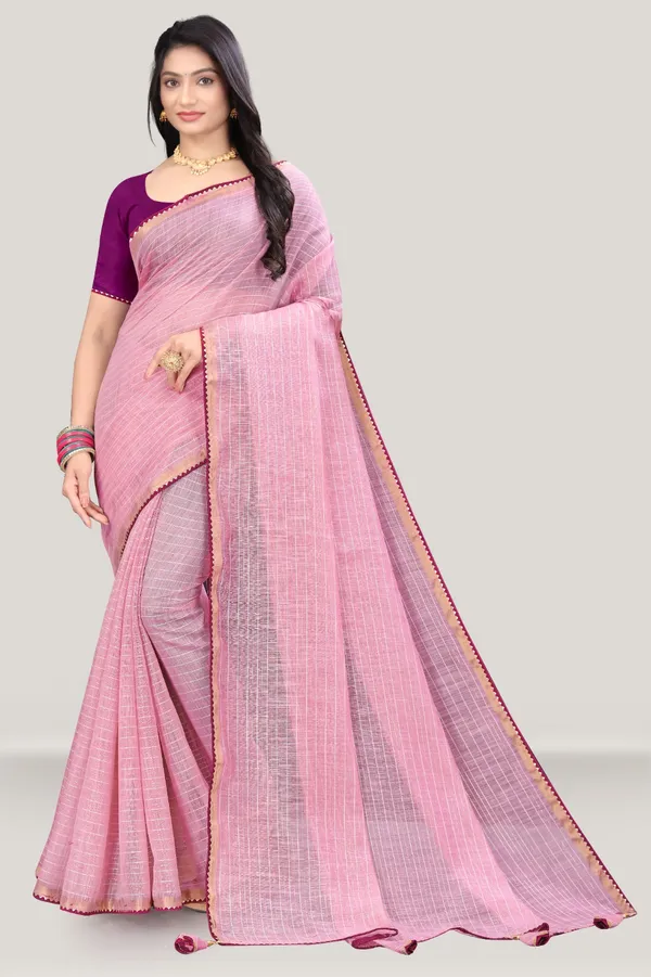 Pink_Cotton_Lining_Saree_For_Women_With_Blouse