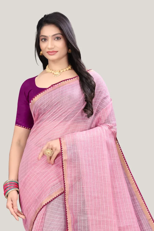 Pink_Cotton_Lining_Saree_For_Women_With_Blouse