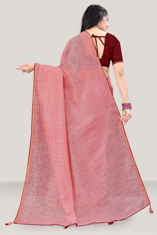 Peach_Cotton_Lining_Saree_For_Women_|_With_Blouse