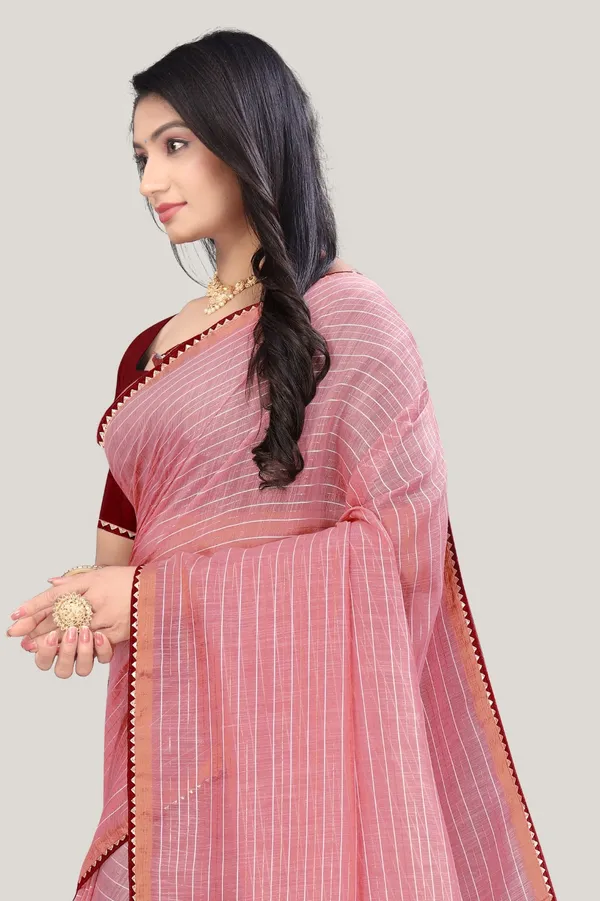 Peach_Cotton_Lining_Saree_For_Women_|_With_Blouse