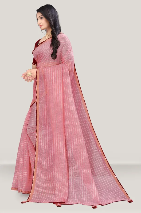 Peach_Cotton_Lining_Saree_For_Women_|_With_Blouse