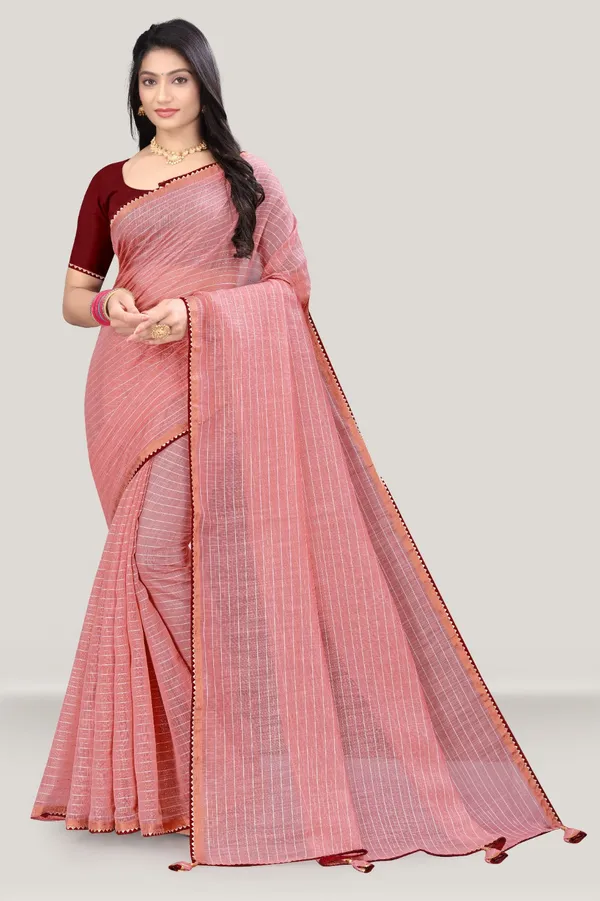 Peach_Cotton_Lining_Saree_For_Women_|_With_Blouse