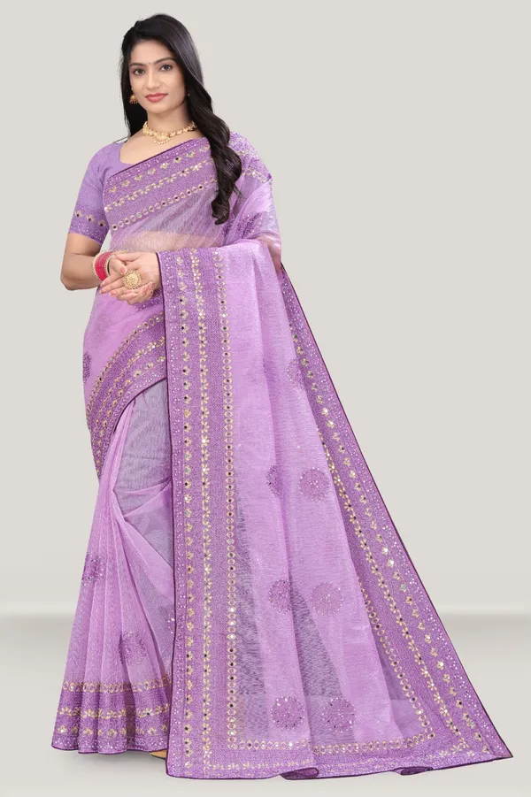Purple_Mirror_Work_Organza_Saree_For_Women_|_With_Blouse