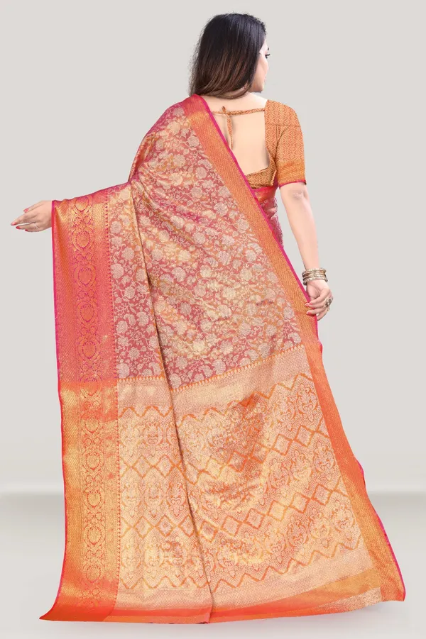 Tomato_Zari_Print_Saree_For_Women_With_Blouse