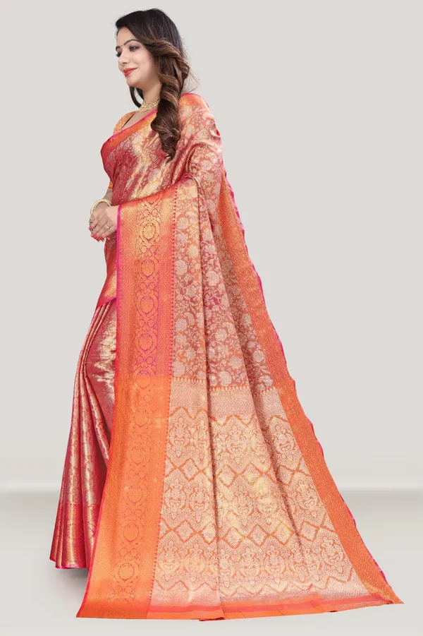 Tomato_Zari_Print_Saree_For_Women_With_Blouse