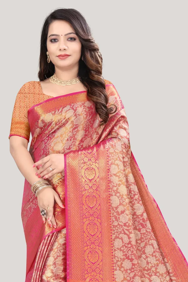 Tomato_Zari_Print_Saree_For_Women_With_Blouse