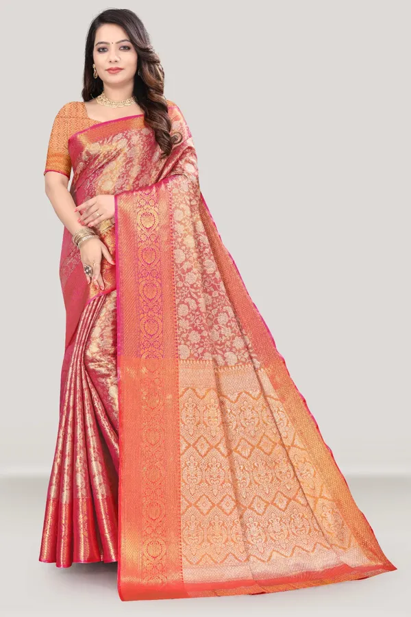 Tomato_Zari_Print_Saree_For_Women_With_Blouse