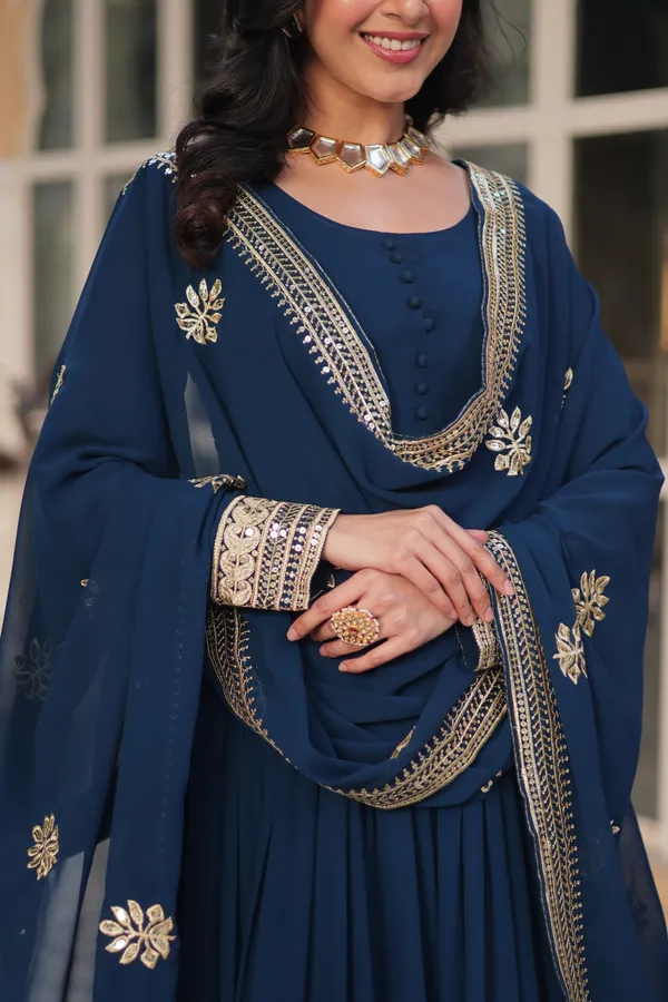 Blue_Faux_Blooming_with_Embroidery_Zari__Gowns_For_Women