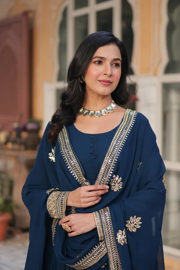 Blue_Faux_Blooming_with_Embroidery_Zari__Gowns_For_Women