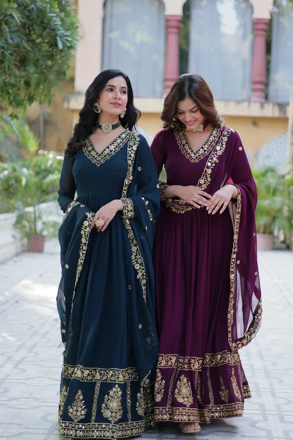 Dark_Green_Embroidery_Design_Gown_With_Dupatta_Set_Push_premium_For_Women