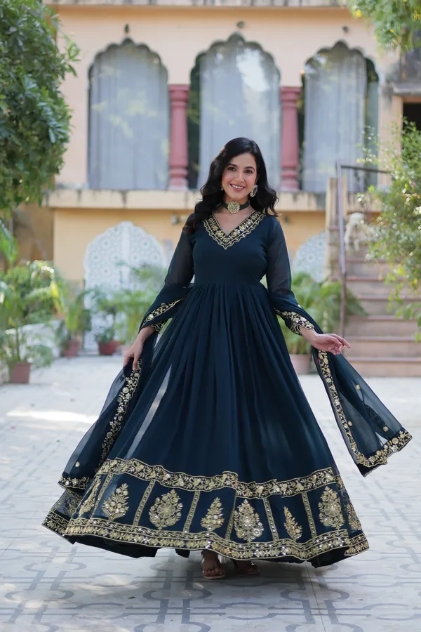 Dark_Green_Embroidery_Design_Gown_With_Dupatta_Set_Push_premium_For_Women