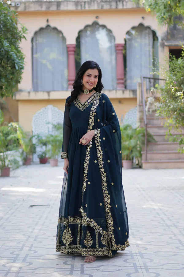 Dark_Green_Embroidery_Design_Gown_With_Dupatta_Set_Push_premium_For_Women