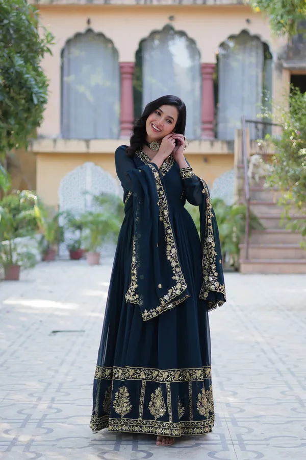 Dark_Green_Embroidery_Design_Gown_With_Dupatta_Set_Push_premium_For_Women