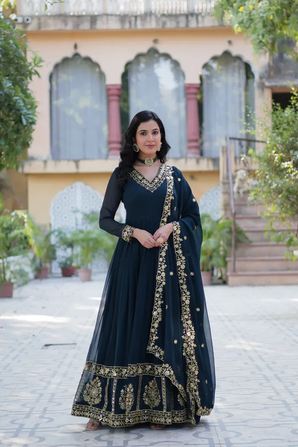 Dark_Green_Embroidery_Design_Gown_With_Dupatta_Set_Push_premium_For_Women