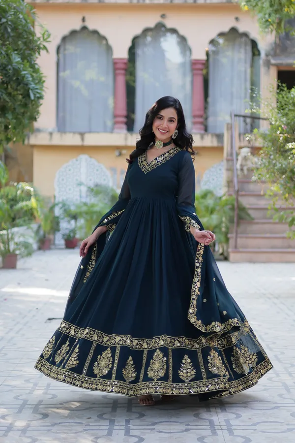 Dark_Green_Embroidery_Design_Gown_With_Dupatta_Set_Push_premium_For_Women