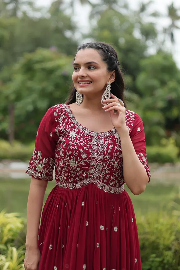 Marron_Faux_Blooming_with_Embroidery_Zari__Gowns_For_Women