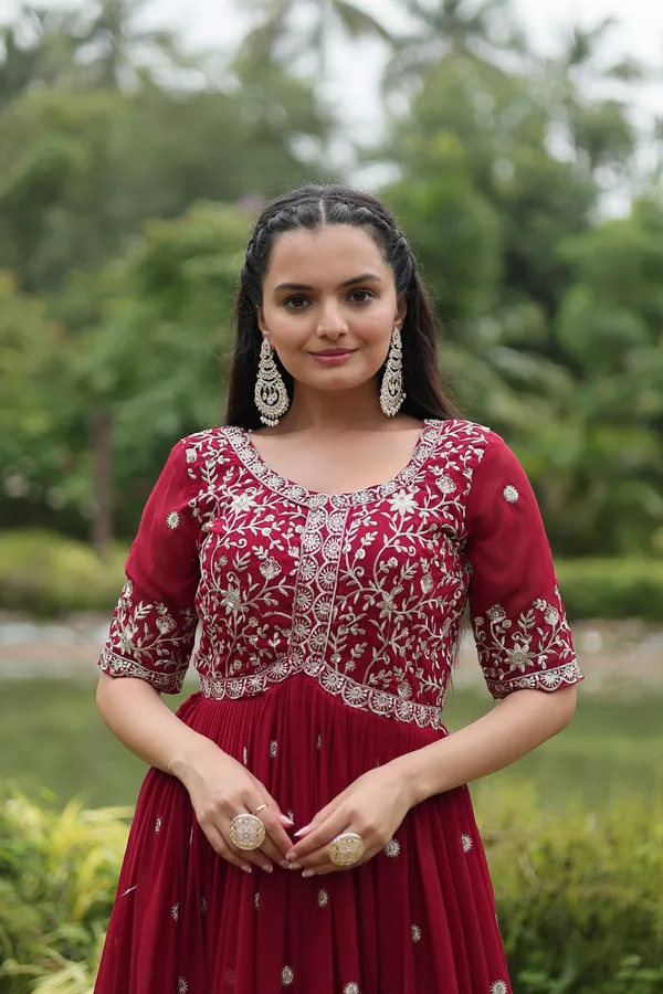 Marron_Faux_Blooming_with_Embroidery_Zari__Gowns_For_Women