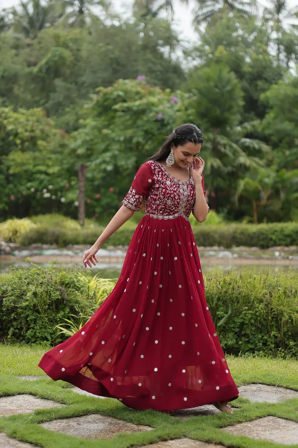 Marron_Faux_Blooming_with_Embroidery_Zari__Gowns_For_Women
