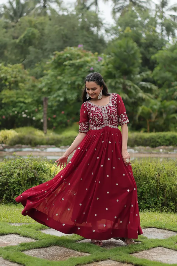 Marron_Faux_Blooming_with_Embroidery_Zari__Gowns_For_Women