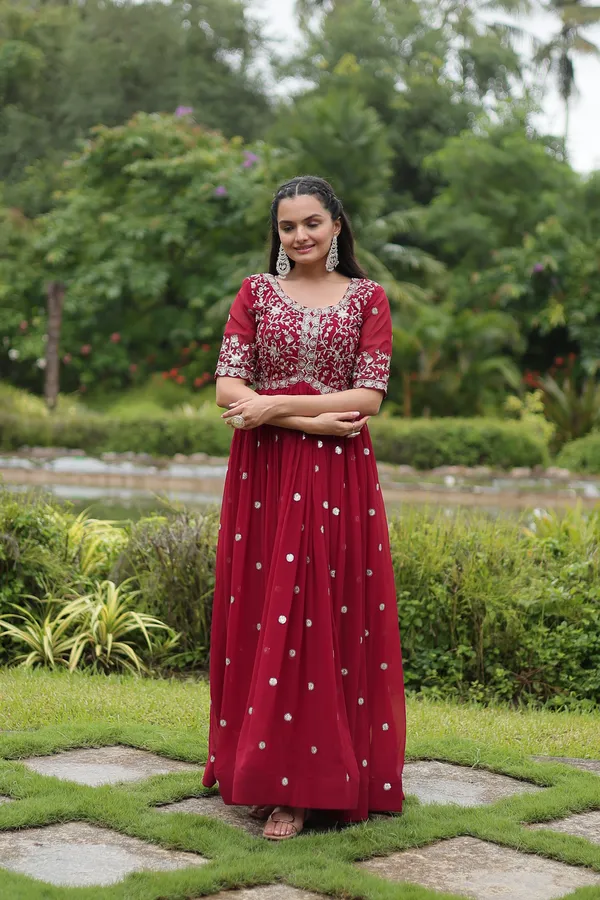Marron_Faux_Blooming_with_Embroidery_Zari__Gowns_For_Women