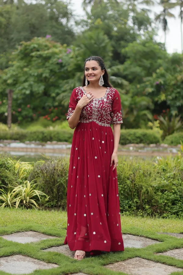 Marron_Faux_Blooming_with_Embroidery_Zari__Gowns_For_Women