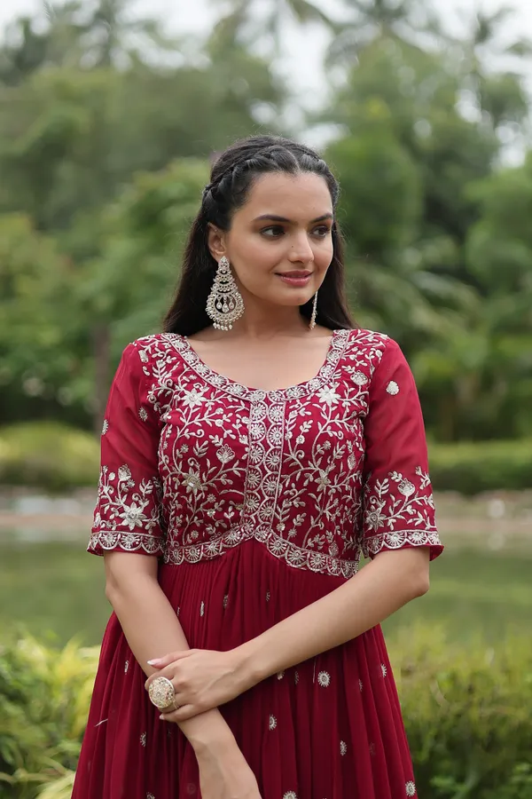 Marron_Faux_Blooming_with_Embroidery_Zari__Gowns_For_Women