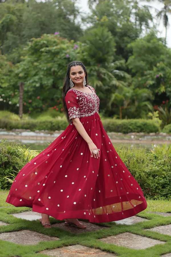 Marron_Faux_Blooming_with_Embroidery_Zari__Gowns_For_Women