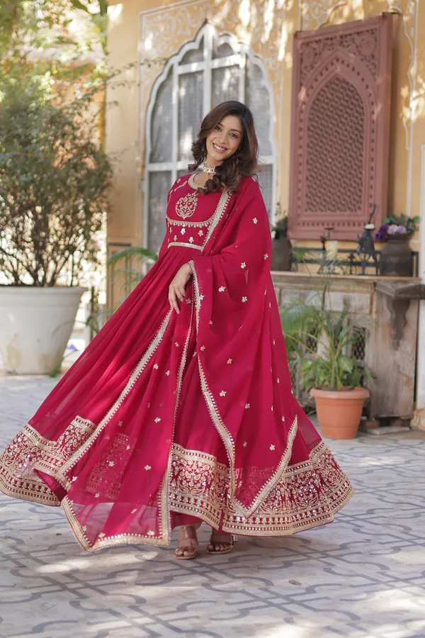 Pink_Embroidery_Faux_Design_Solid_Anarkali_Kurta_With_Dupatta_Set_Push_premium_For_Women
