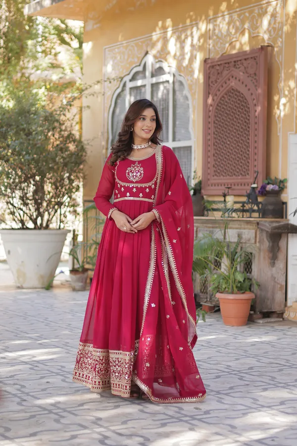Pink_Embroidery_Faux_Design_Solid_Anarkali_Kurta_With_Dupatta_Set_Push_premium_For_Women