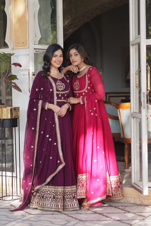 Pink_Embroidery_Faux_Design_Solid_Anarkali_Kurta_With_Dupatta_Set_Push_premium_For_Women