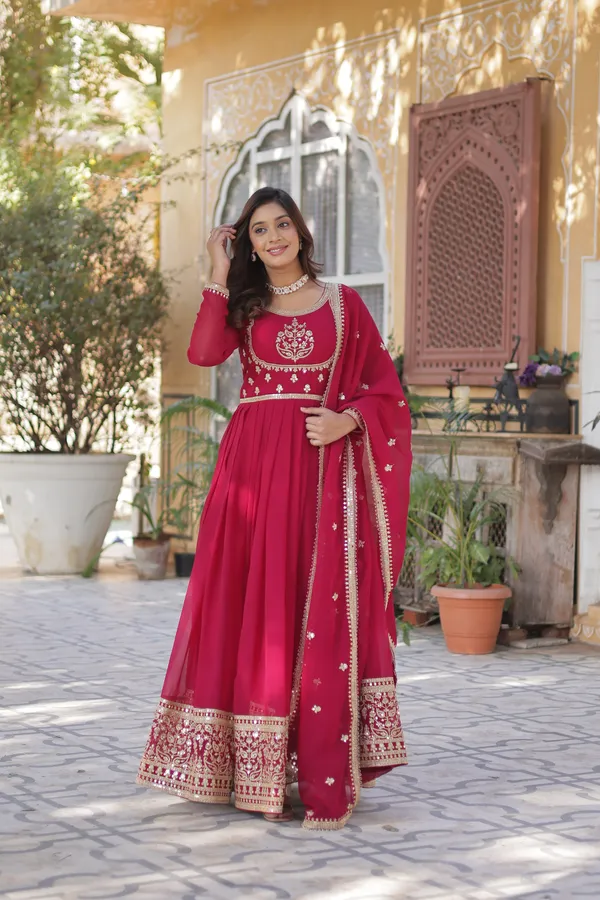 Pink_Embroidery_Faux_Design_Solid_Anarkali_Kurta_With_Dupatta_Set_Push_premium_For_Women