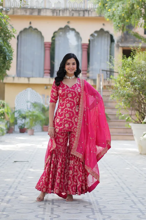 Regal_Pink_Viscose_Georgette_Jacquard_Sharara_Suit_with__Embroidery_For_Women