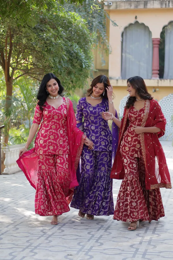 Regal_Pink_Viscose_Georgette_Jacquard_Sharara_Suit_with__Embroidery_For_Women