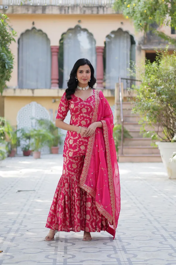 Regal_Pink_Viscose_Georgette_Jacquard_Sharara_Suit_with__Embroidery_For_Women