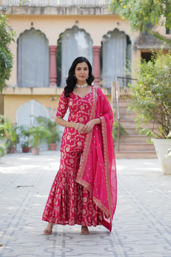 Regal_Pink_Viscose_Georgette_Jacquard_Sharara_Suit_with__Embroidery_For_Women