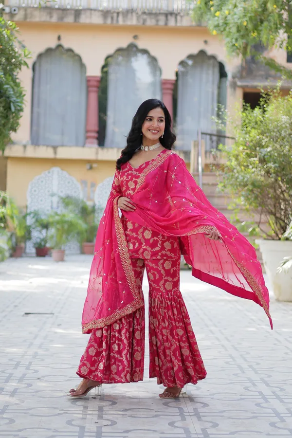 Regal_Pink_Viscose_Georgette_Jacquard_Sharara_Suit_with__Embroidery_For_Women