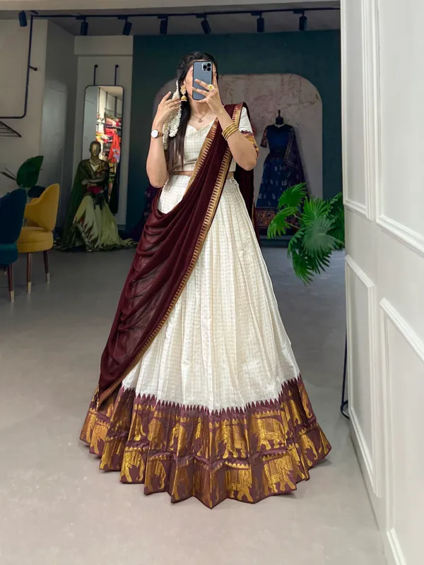 White_Timeless_Tradition_Kalyani_Cotton_Lehenga_Choli_Paired_with_Flowing_Georgette_Dupatta
