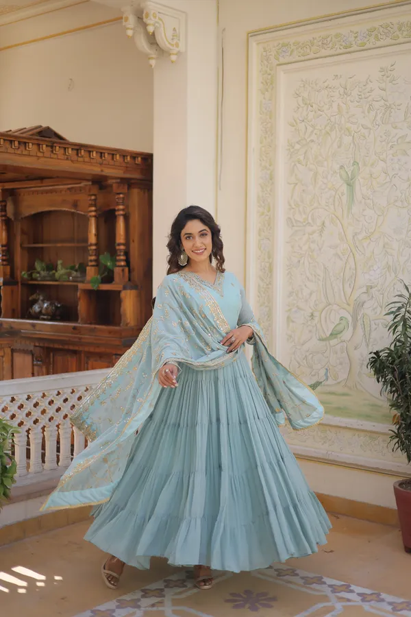 Sky_Faux_Georgette_Gown_With-Dupatta_For_Women