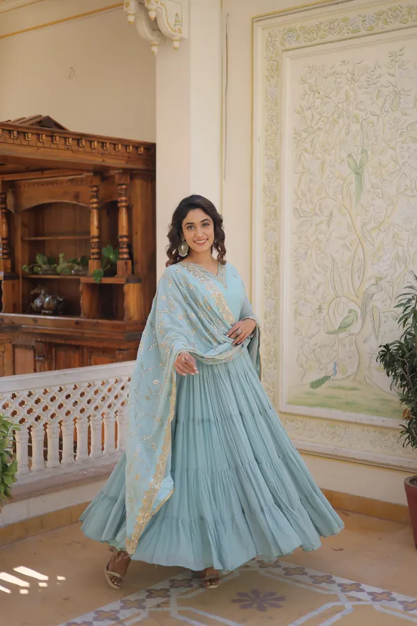 Sky_Faux_Georgette_Gown_With-Dupatta_For_Women