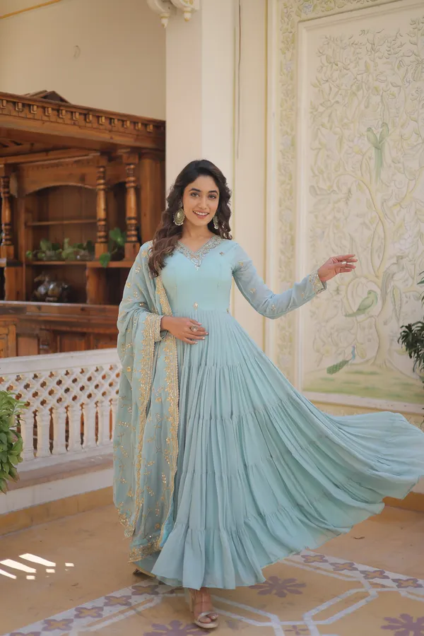 Sky_Faux_Georgette_Gown_With-Dupatta_For_Women