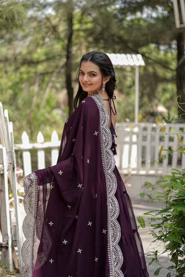 Wine_Desirable_Fully_Flaired_Gown_Georgette_And_Designer_Embroidered_Dupatta_Set__Push_Premium_For_Women