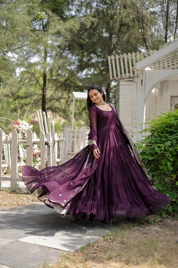Wine_Desirable_Fully_Flaired_Gown_Georgette_And_Designer_Embroidered_Dupatta_Set__Push_Premium_For_Women