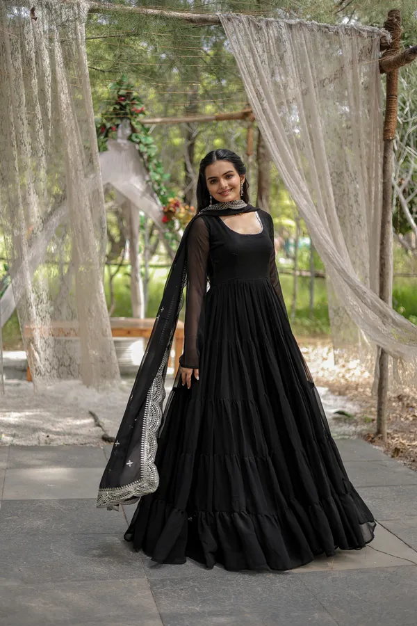 Black_Desirable__Fully_Flaired_Gown_Georgette_And_Designer_Embroidered_Dupatta_Push_Premium_For_Women