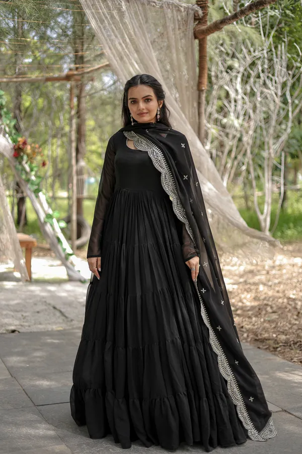 Black_Desirable__Fully_Flaired_Gown_Georgette_And_Designer_Embroidered_Dupatta_Push_Premium_For_Women