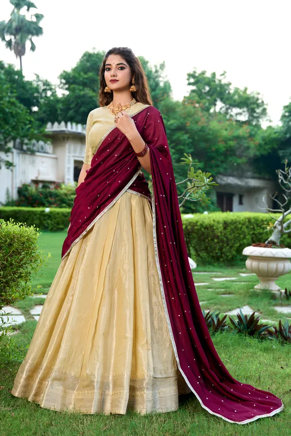 Cream_Red_Embroidered_Lenhnga_Saree_Ethnic_Push_Premium_For_Women