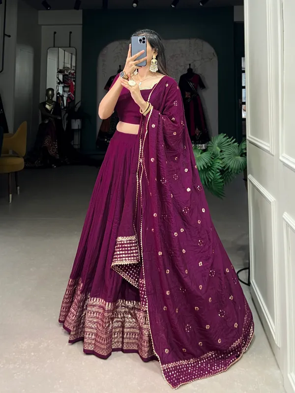Crafted_for_Grace_and_Beauty:_Pure_Chanderi_Plain_Lehenga_with_Intricate_Zari_Work_Border,_Accompanied_by_Sequin_Embellished_Dupatta_??