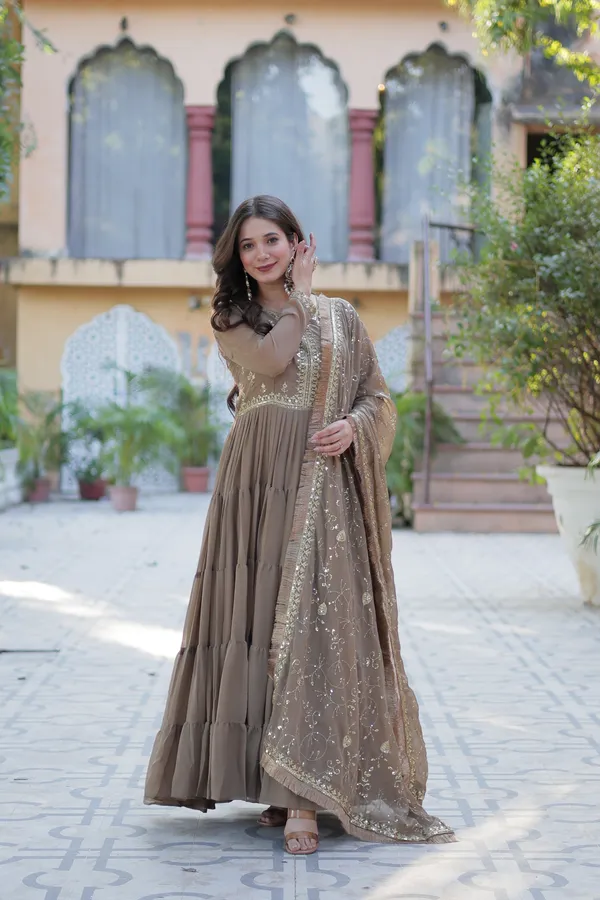 Beige_Embroidery_Faux_Design_Anarkali_Kurta_With_Dupatta_Set_Georgette_Fabric_Push_premium_For_Women