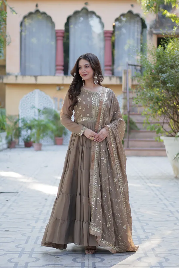 Beige_Embroidery_Faux_Design_Anarkali_Kurta_With_Dupatta_Set_Georgette_Fabric_Push_premium_For_Women