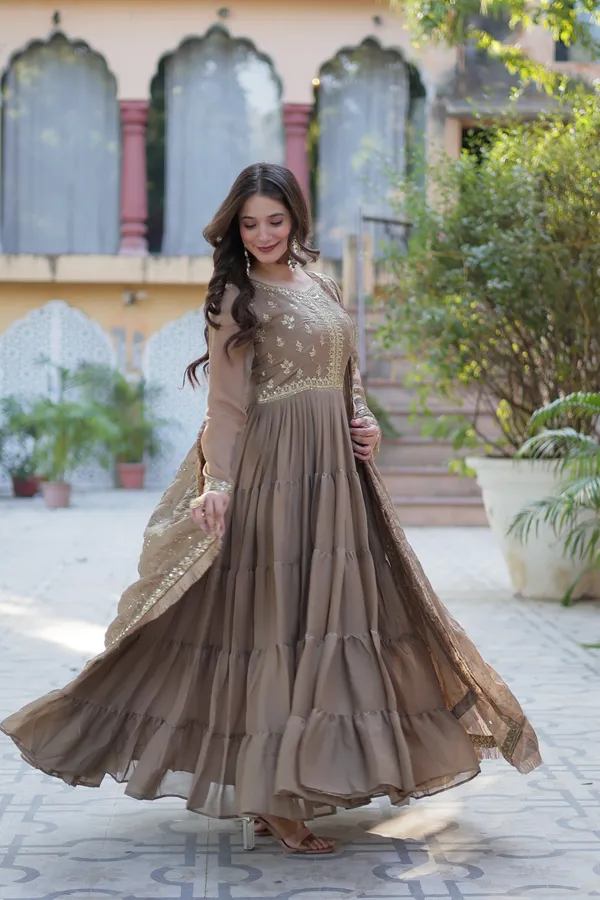 Beige_Embroidery_Faux_Design_Anarkali_Kurta_With_Dupatta_Set_Georgette_Fabric_Push_premium_For_Women